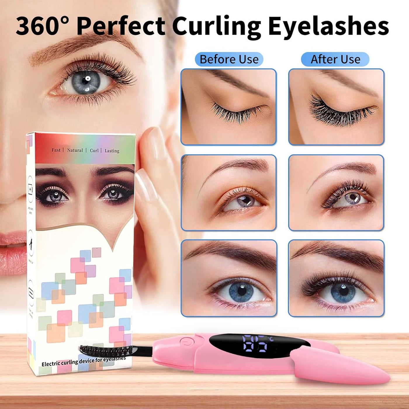Heated Lash Curler,Heated Eyelash Curler,Intelligent Power off Lash Curler Heated,Rechargeable Lash Separator Tool with Eyelash Comb for Makeup Natural Curling - Pink (Pastel Pink, 132 X 29)