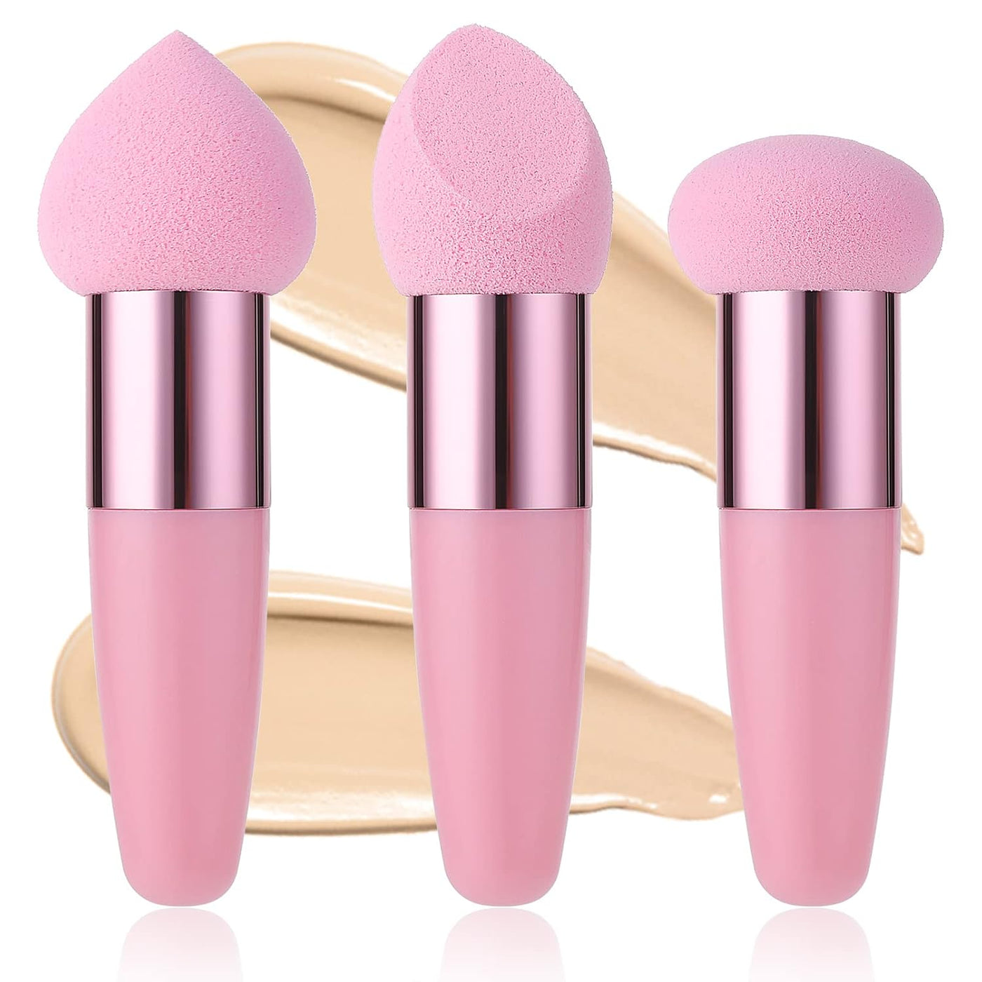 3 PCS Makeup Sponges Foundation Beauty Blender Blending Wet and Dry Make up Applicator Cosmetic Concealer Face Brush Egg Brushes Covers Eyes Sticks Powder Puff with Handle
