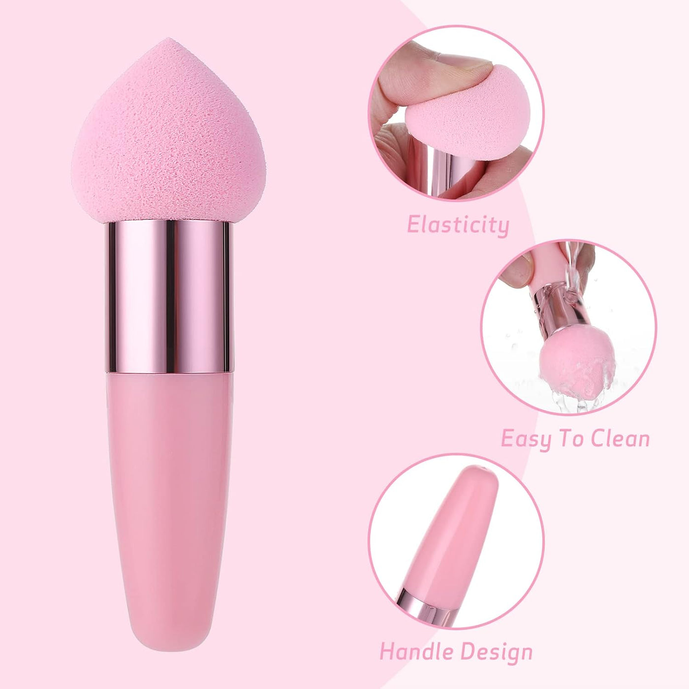 3 PCS Makeup Sponges Foundation Beauty Blender Blending Wet and Dry Make up Applicator Cosmetic Concealer Face Brush Egg Brushes Covers Eyes Sticks Powder Puff with Handle