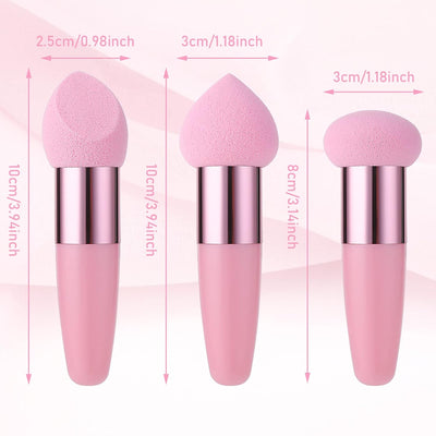 3 PCS Makeup Sponges Foundation Beauty Blender Blending Wet and Dry Make up Applicator Cosmetic Concealer Face Brush Egg Brushes Covers Eyes Sticks Powder Puff with Handle