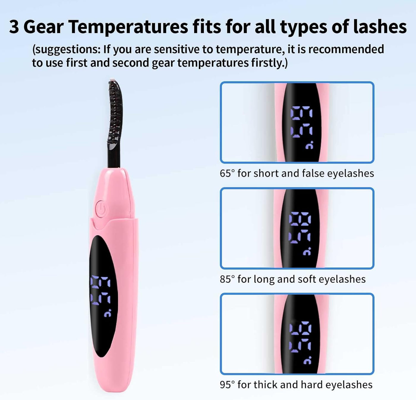 Heated Lash Curler,Heated Eyelash Curler,Intelligent Power off Lash Curler Heated,Rechargeable Lash Separator Tool with Eyelash Comb for Makeup Natural Curling - Pink (Pastel Pink, 132 X 29)
