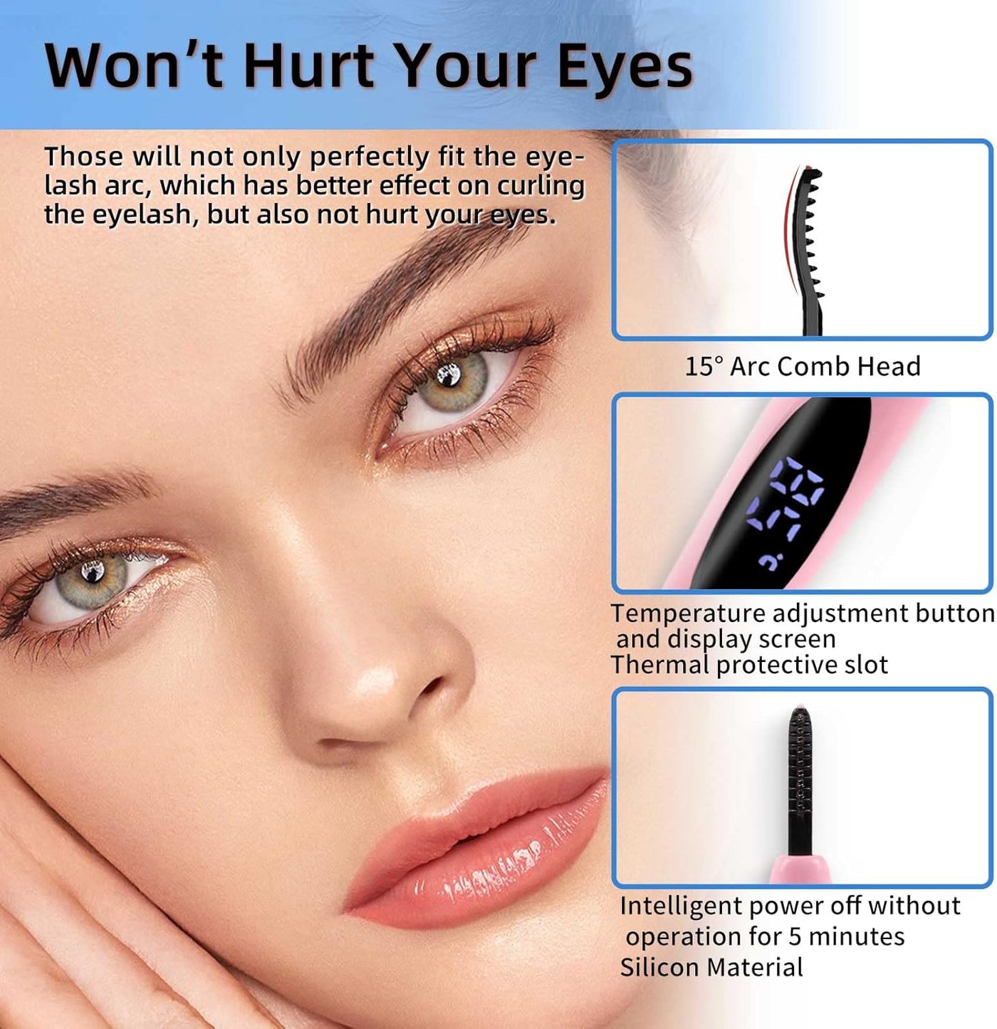 Heated Lash Curler,Heated Eyelash Curler,Intelligent Power off Lash Curler Heated,Rechargeable Lash Separator Tool with Eyelash Comb for Makeup Natural Curling - Pink (Pastel Pink, 132 X 29)