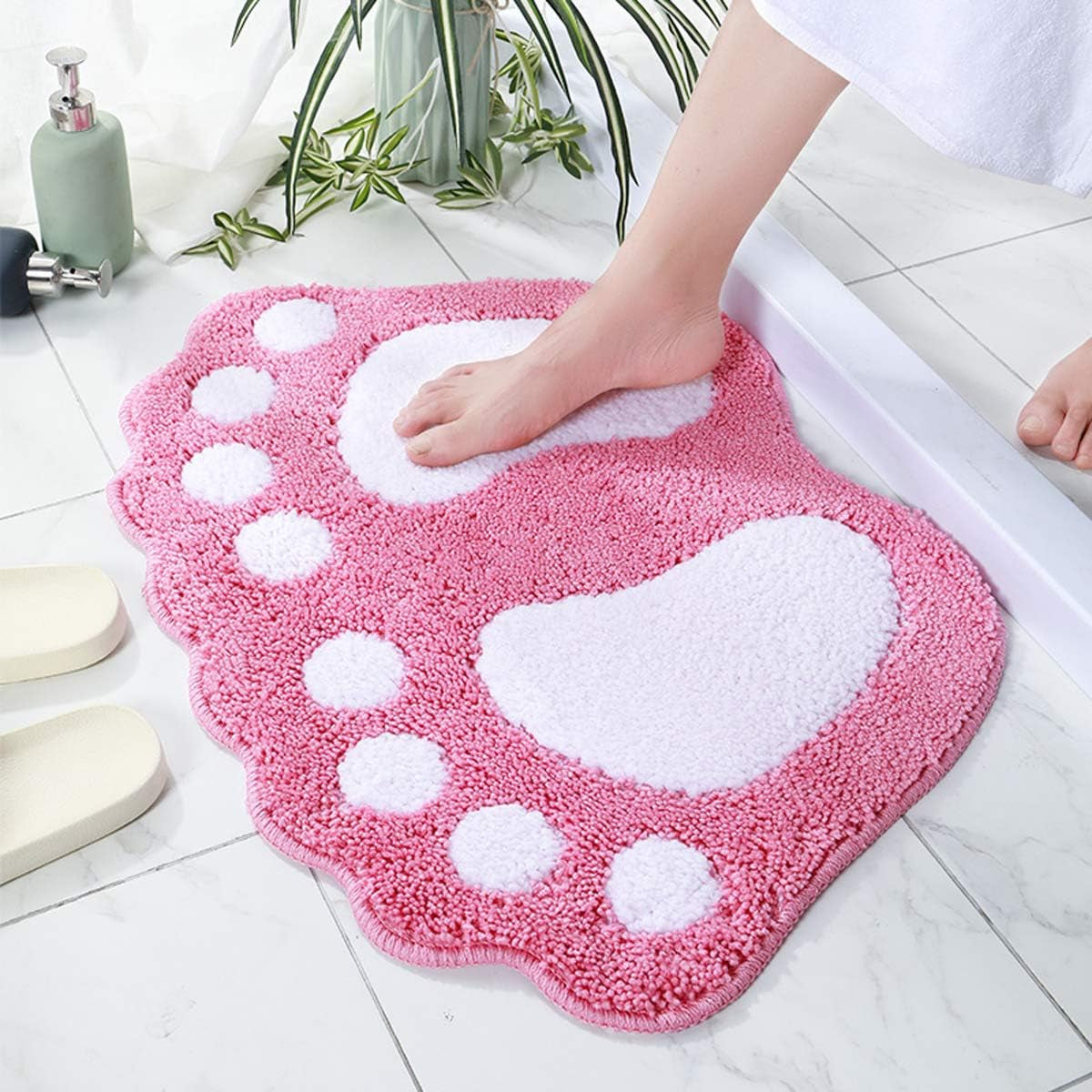 Bathroom Rugs Mats Water Absorbent Non-Slip Mat for Bathroom Shower Room Soft Microfiber Bath Mat Machine Washable Bathroom Mat ( Pink 16 Inch X 24 Inch )
