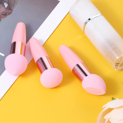 3 PCS Makeup Sponges Foundation Beauty Blender Blending Wet and Dry Make up Applicator Cosmetic Concealer Face Brush Egg Brushes Covers Eyes Sticks Powder Puff with Handle