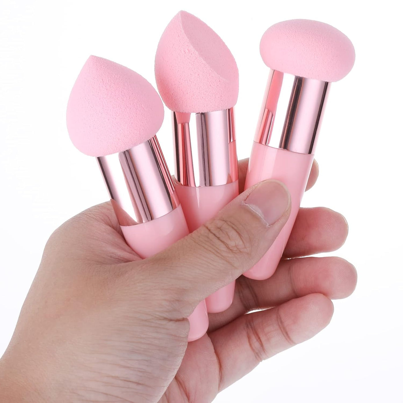 3 PCS Makeup Sponges Foundation Beauty Blender Blending Wet and Dry Make up Applicator Cosmetic Concealer Face Brush Egg Brushes Covers Eyes Sticks Powder Puff with Handle