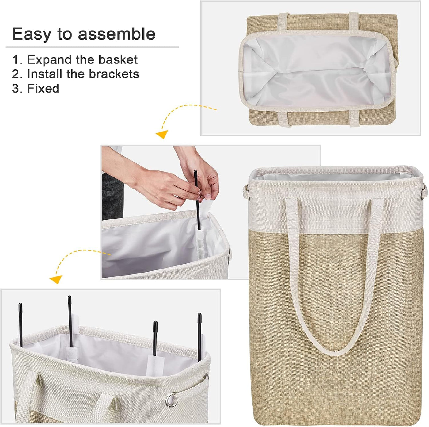 Laundry Hampers Tall Slim Laundry Baskets Thin Foldable Clothes Narrow Hamper for Laundry Storage Organizer Collapsible Hamper with White and Brown Imitated Burlap Patchwork,Qy-Sc24-2