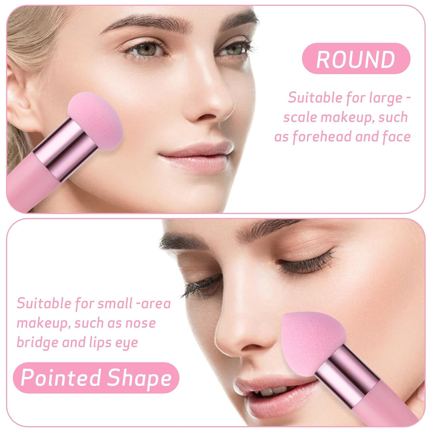 3 PCS Makeup Sponges Foundation Beauty Blender Blending Wet and Dry Make up Applicator Cosmetic Concealer Face Brush Egg Brushes Covers Eyes Sticks Powder Puff with Handle