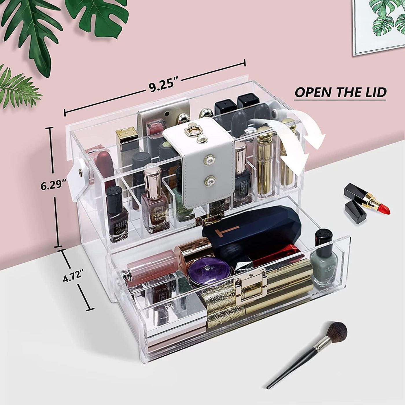Clear Makeup Organizer, Large Cosmetic Display Cases Skincare Organizers with Drawer,Adjustable Dividers,Removable Slot, Lockable and Dustproof Acrylic Makeup Holder for Vanity Organizers and Storage