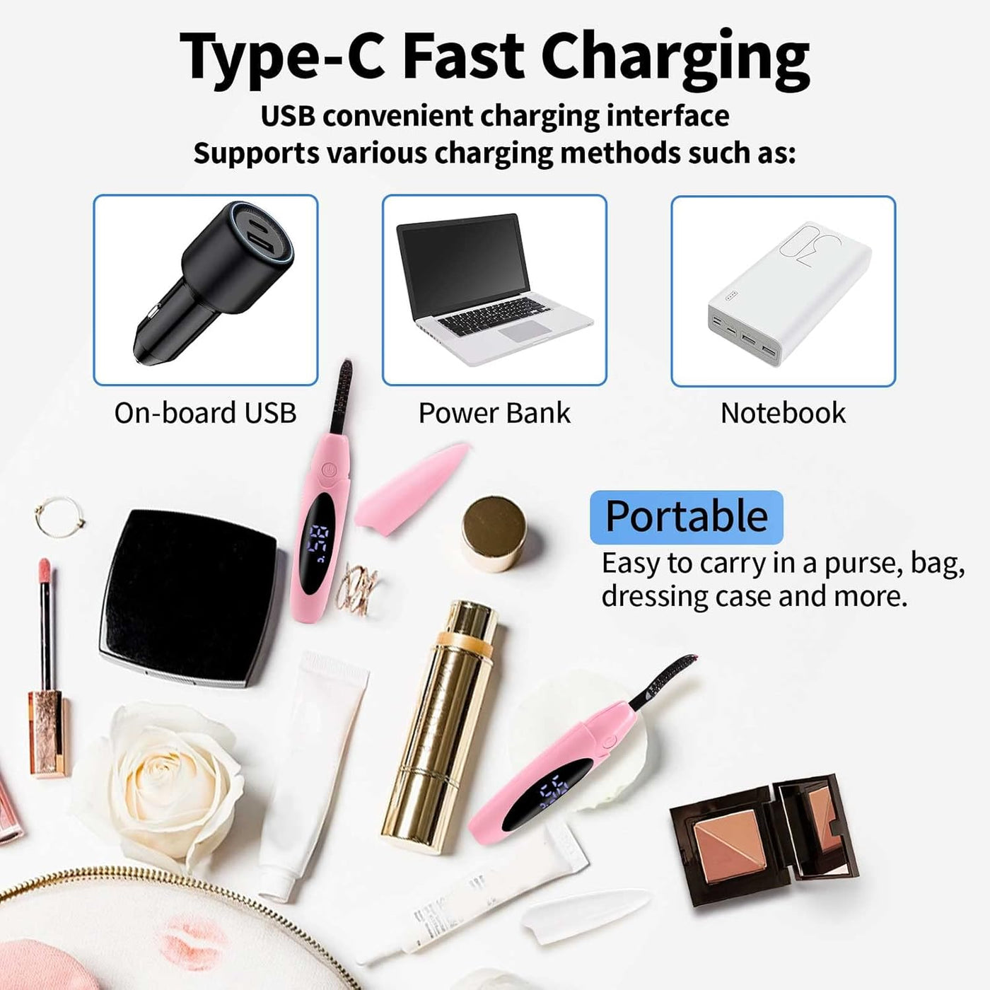 Heated Lash Curler,Heated Eyelash Curler,Intelligent Power off Lash Curler Heated,Rechargeable Lash Separator Tool with Eyelash Comb for Makeup Natural Curling - Pink (Pastel Pink, 132 X 29)