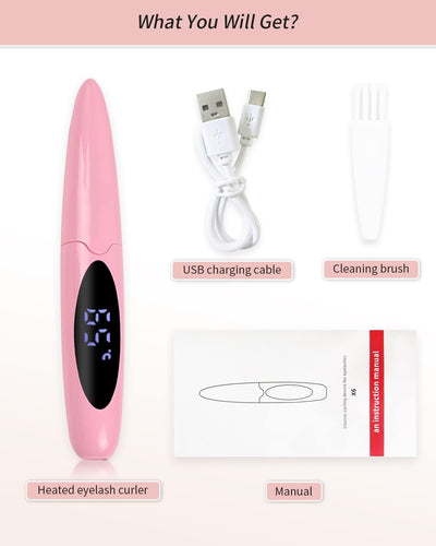 Heated Lash Curler,Heated Eyelash Curler,Intelligent Power off Lash Curler Heated,Rechargeable Lash Separator Tool with Eyelash Comb for Makeup Natural Curling - Pink (Pastel Pink, 132 X 29)