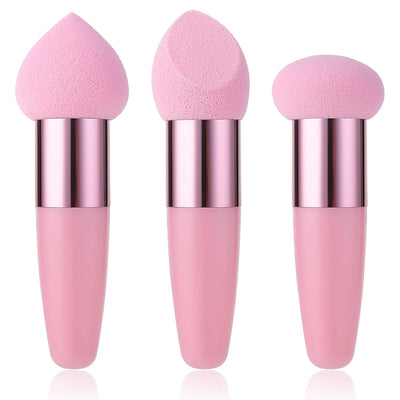 3 PCS Makeup Sponges Foundation Beauty Blender Blending Wet and Dry Make up Applicator Cosmetic Concealer Face Brush Egg Brushes Covers Eyes Sticks Powder Puff with Handle