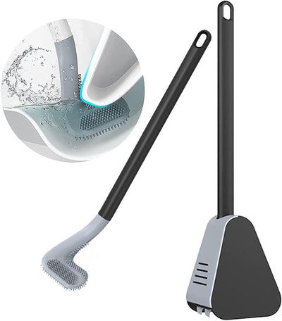 Long-Handled Toilet Brush, Golf Brush Head Toilet Brush No Dead Ends Toilet Cleaning Brush Self-Opening and Closing Water-Proof Base (Black)