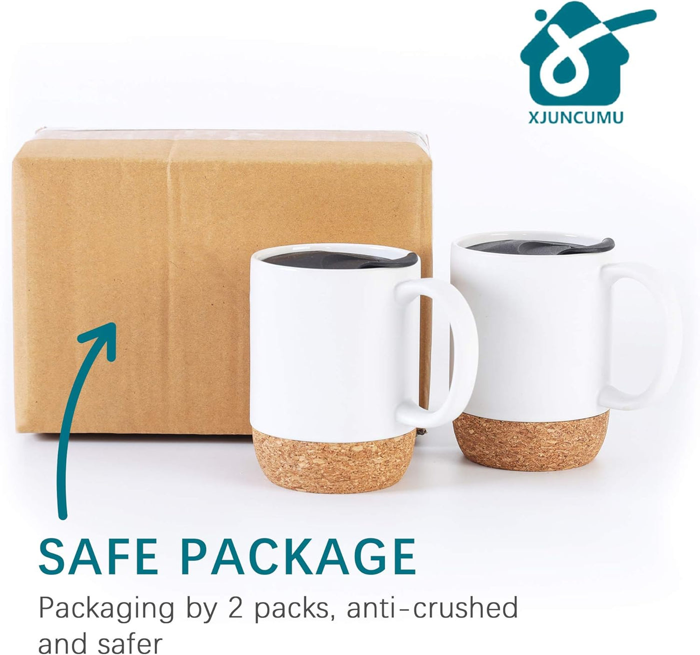 Insulated Coffee Mug Set of 2, 13OZ Travel Coffee Mugs with Cork Bottom and Anti-Splash Lid, Large-Sized Ceramic Coffee Mugs for Women, Men, White